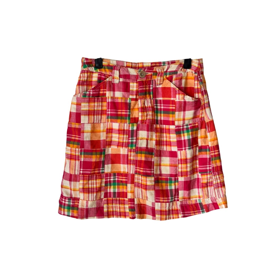 Croft & Barrow Womens Pink Orange Plaid Patchwork Cotton Mini Skirt Size 6